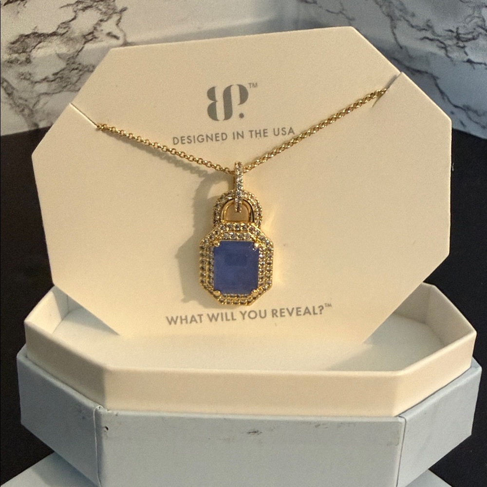BP Locked and loaded- Elegant Gold and cornflower Pendant Necklace